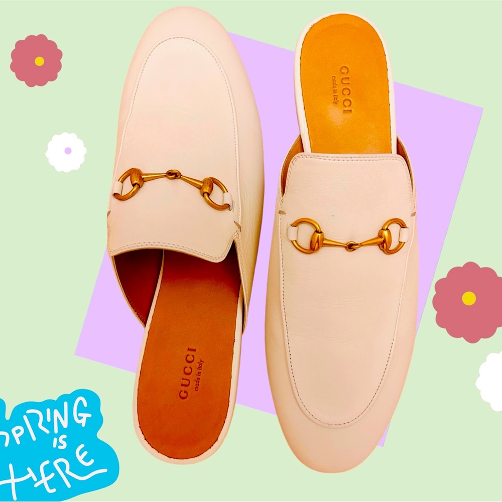 NWOB GUCCI PRINCETOWN WHITE LEATHER MULES/SLIPPERS